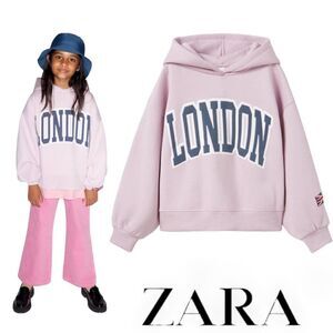 ZARA Kids | Mauve | EMBOSSED VARSITY HOODED SWEATSHIRT